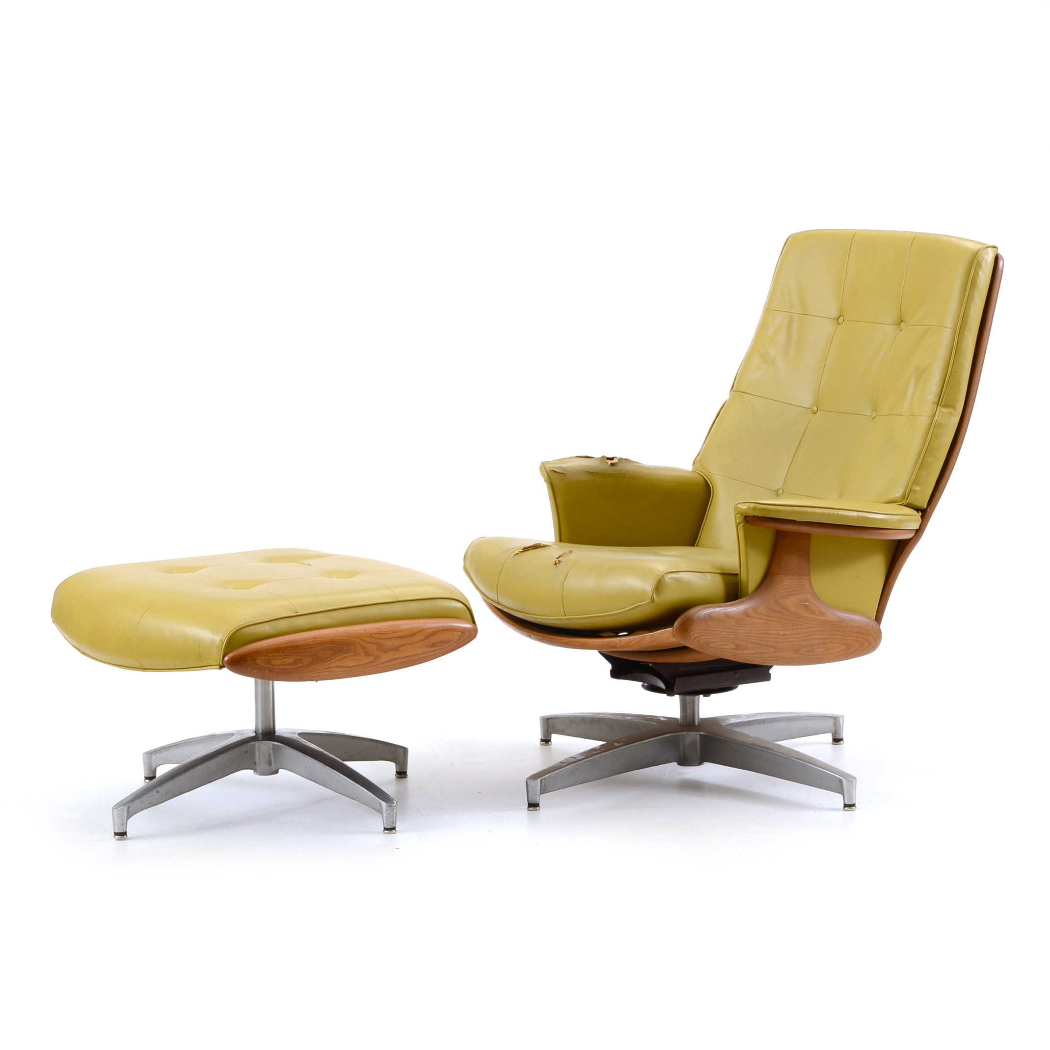 Mid-Century Modern Heywood Wakefield Teak Side Chair and Ottoman