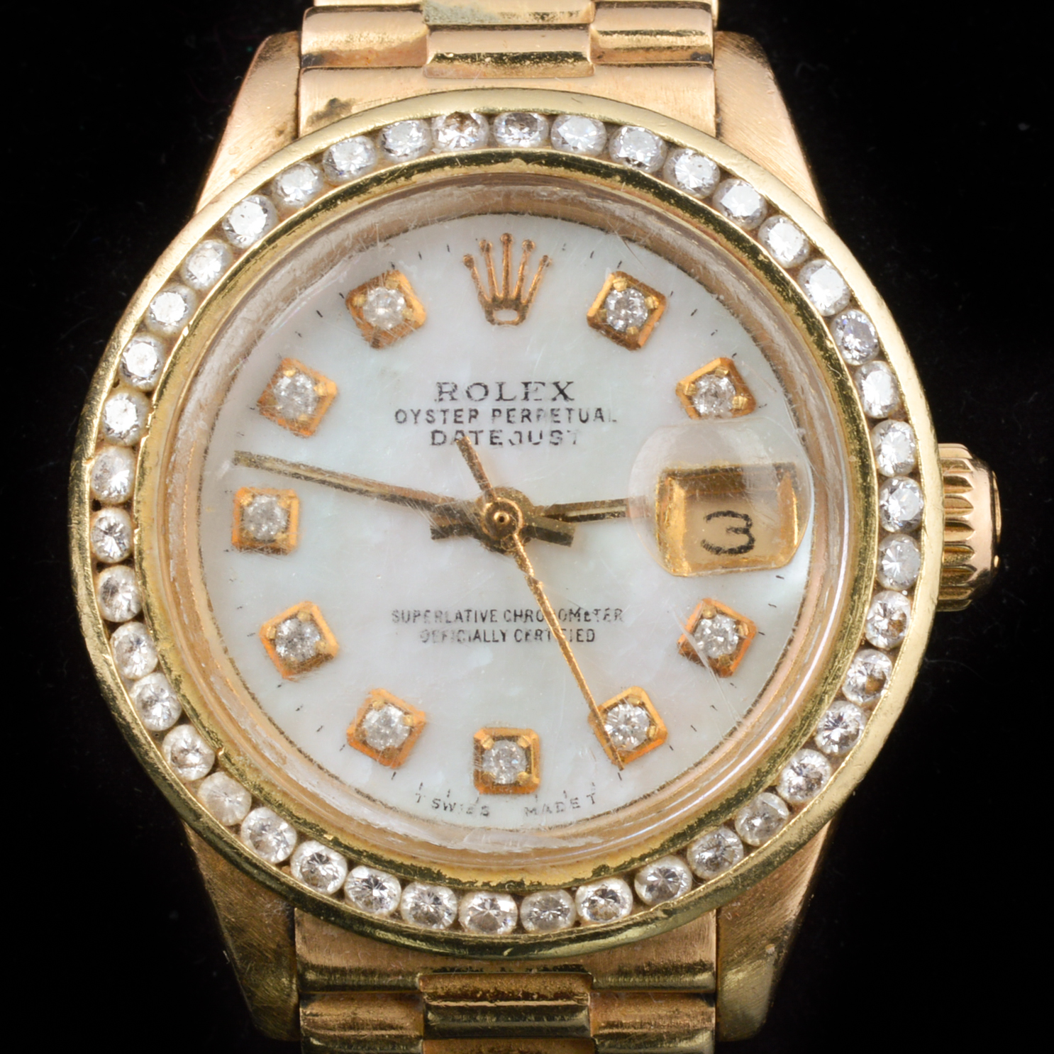 Rolex President Ladies 18K Yellow Gold Diamond Watch