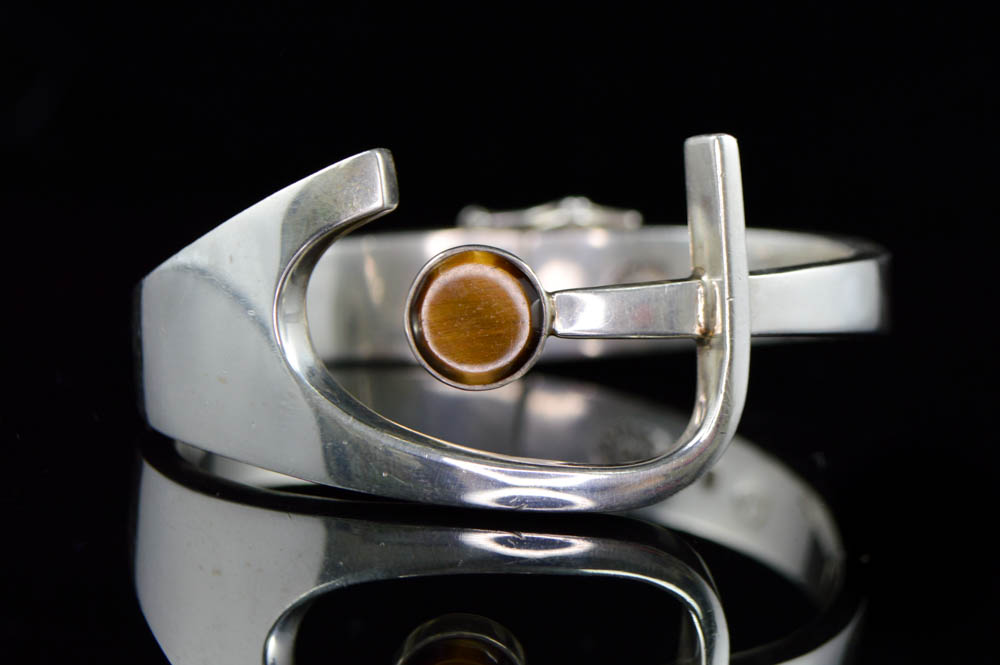 Sterling Silver with Cat Eye Quartz Modernist Bracelet