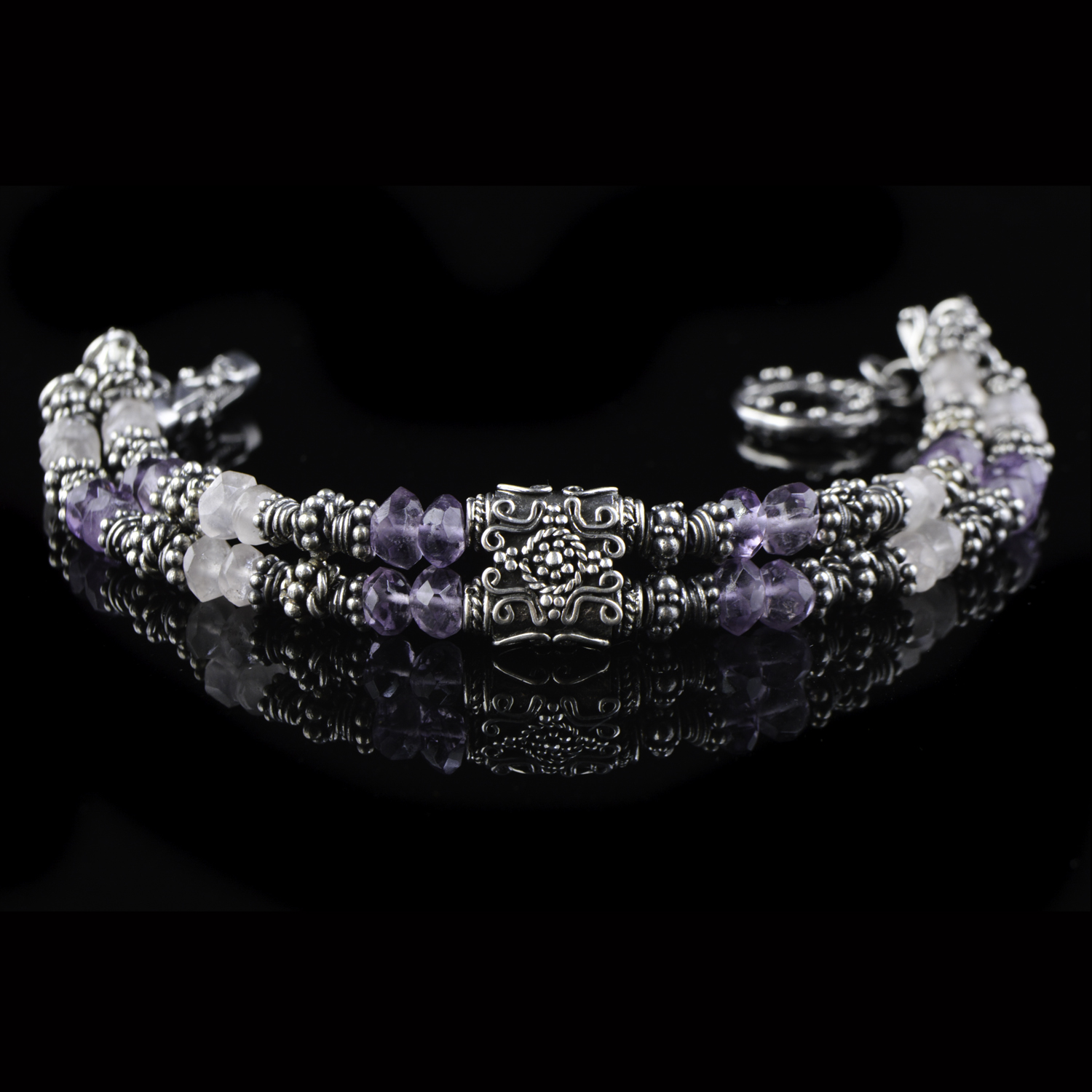 Sterling Silver Rose Quartz and Amethyst Bracelet