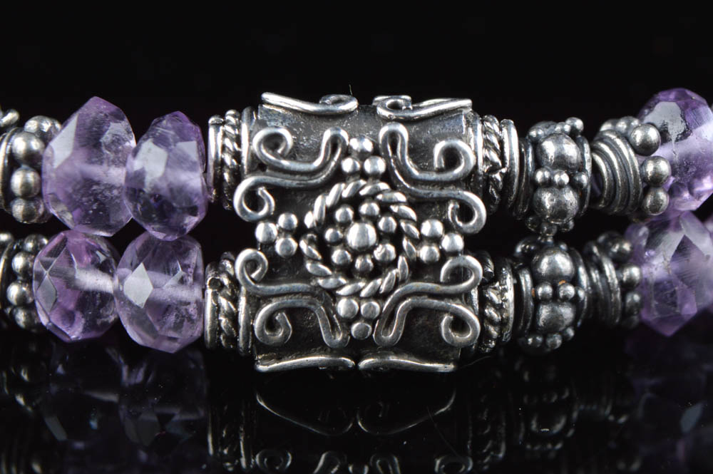 Sterling Silver Rose Quartz and Amethyst Bracelet