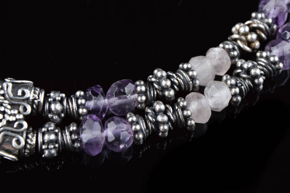 Sterling Silver Rose Quartz and Amethyst Bracelet