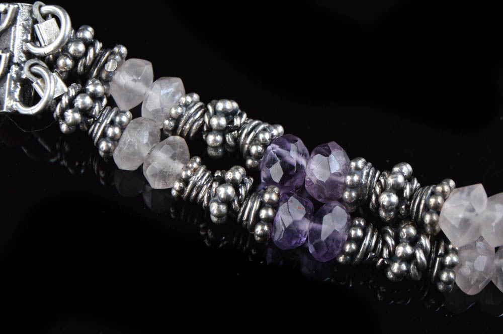 Sterling Silver Rose Quartz and Amethyst Bracelet