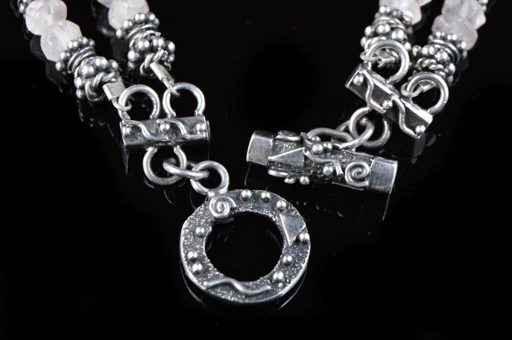 Sterling Silver Rose Quartz and Amethyst Bracelet