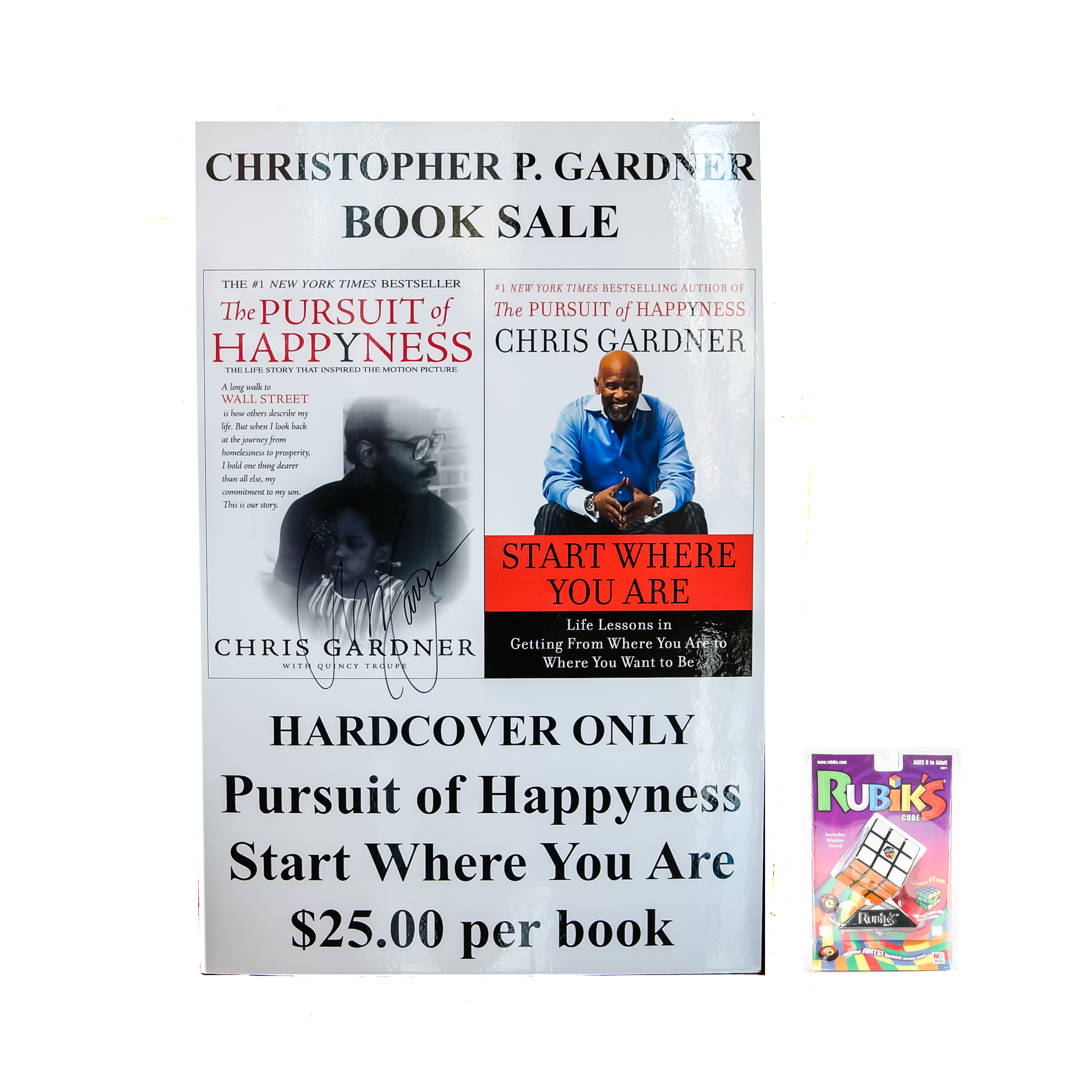 Signed Chris Garner Promotional Poster with Rubik's Cube