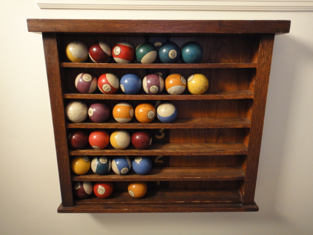 Vintage Pool Ball Rack and Clay Pool Balls