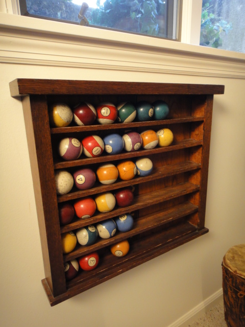 Vintage Pool Ball Rack and Clay Pool Balls