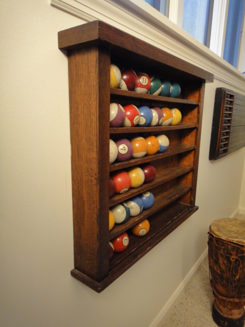 Vintage Pool Ball Rack and Clay Pool Balls