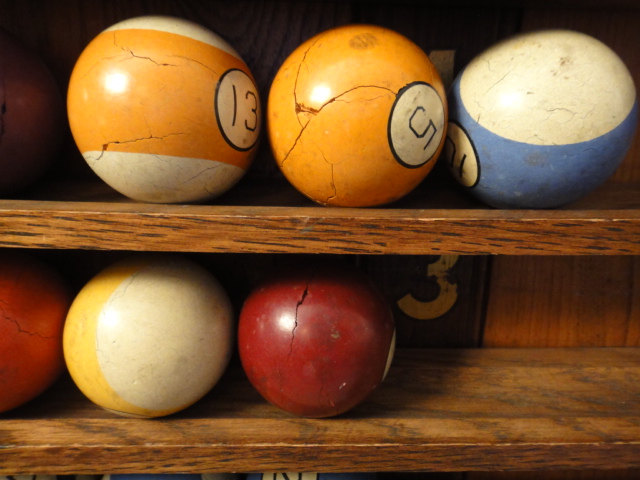 Vintage Pool Ball Rack and Clay Pool Balls