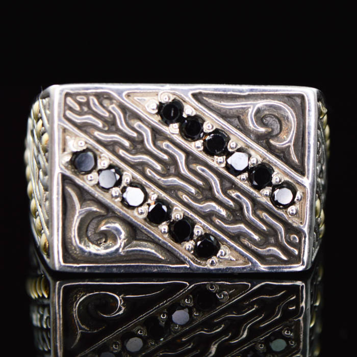 Robert Manse Sterling Silver 18K Gold and Onyx Mens Ring
