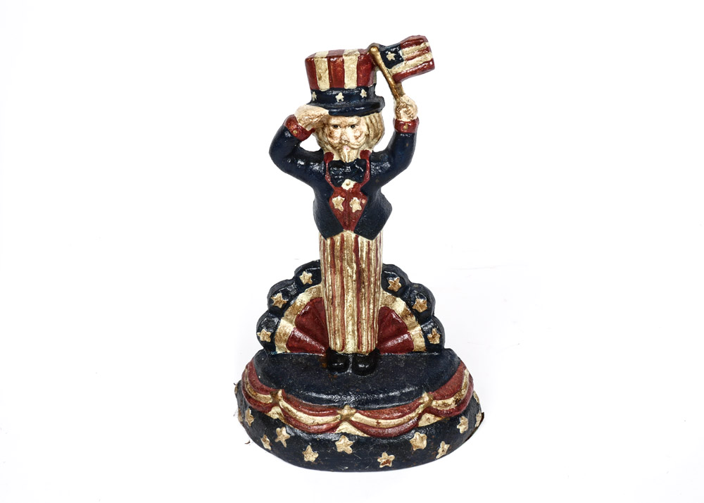 Vintage Painted Cast Iron Uncle Sam Doorstop