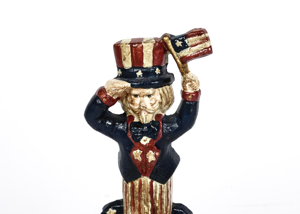 Vintage Painted Cast Iron Uncle Sam Doorstop