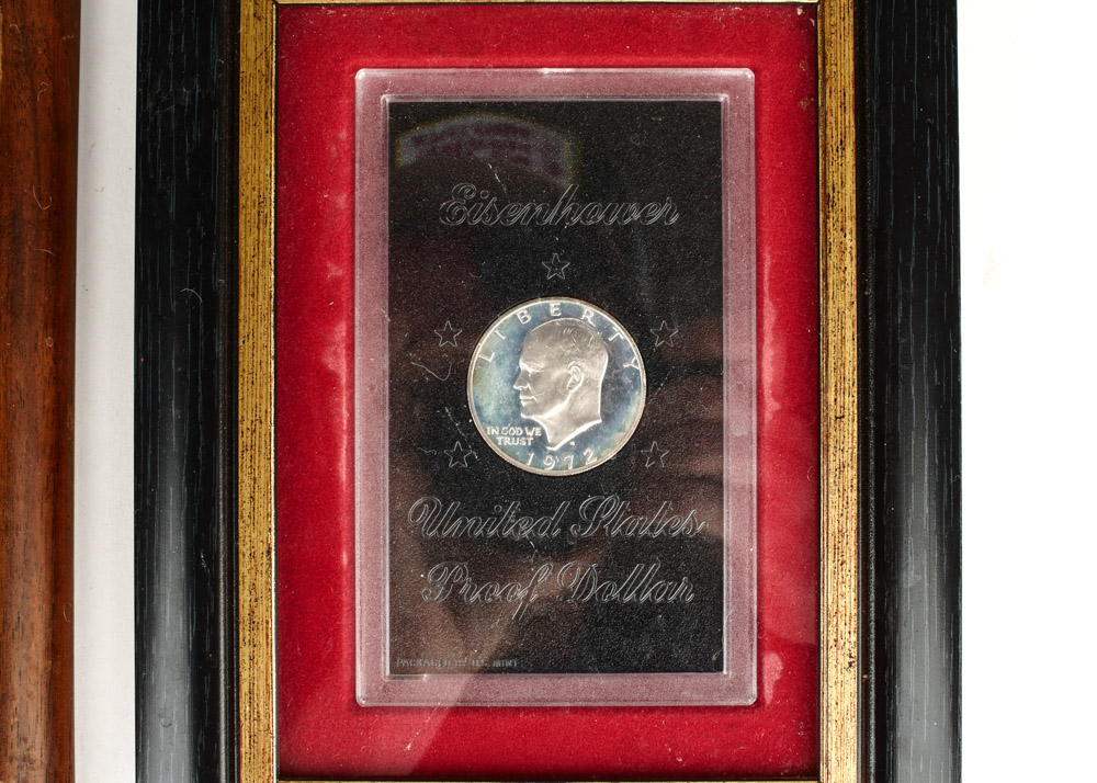 Pair of 1971 and 1972 Framed Eisenhower Silver Dollars