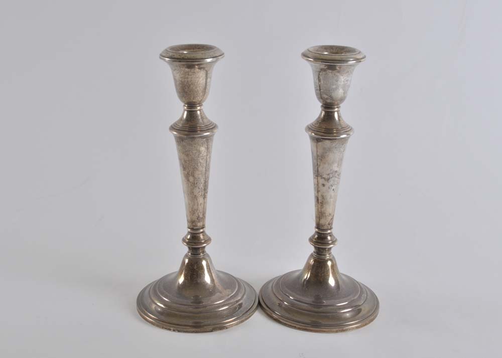 Pair of Gorham Puritan Weighted Sterling Silver Candlesticks