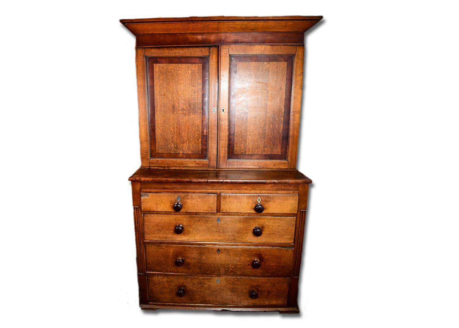 Antique Walnut Hutch with Ivory Keyhole Inlays