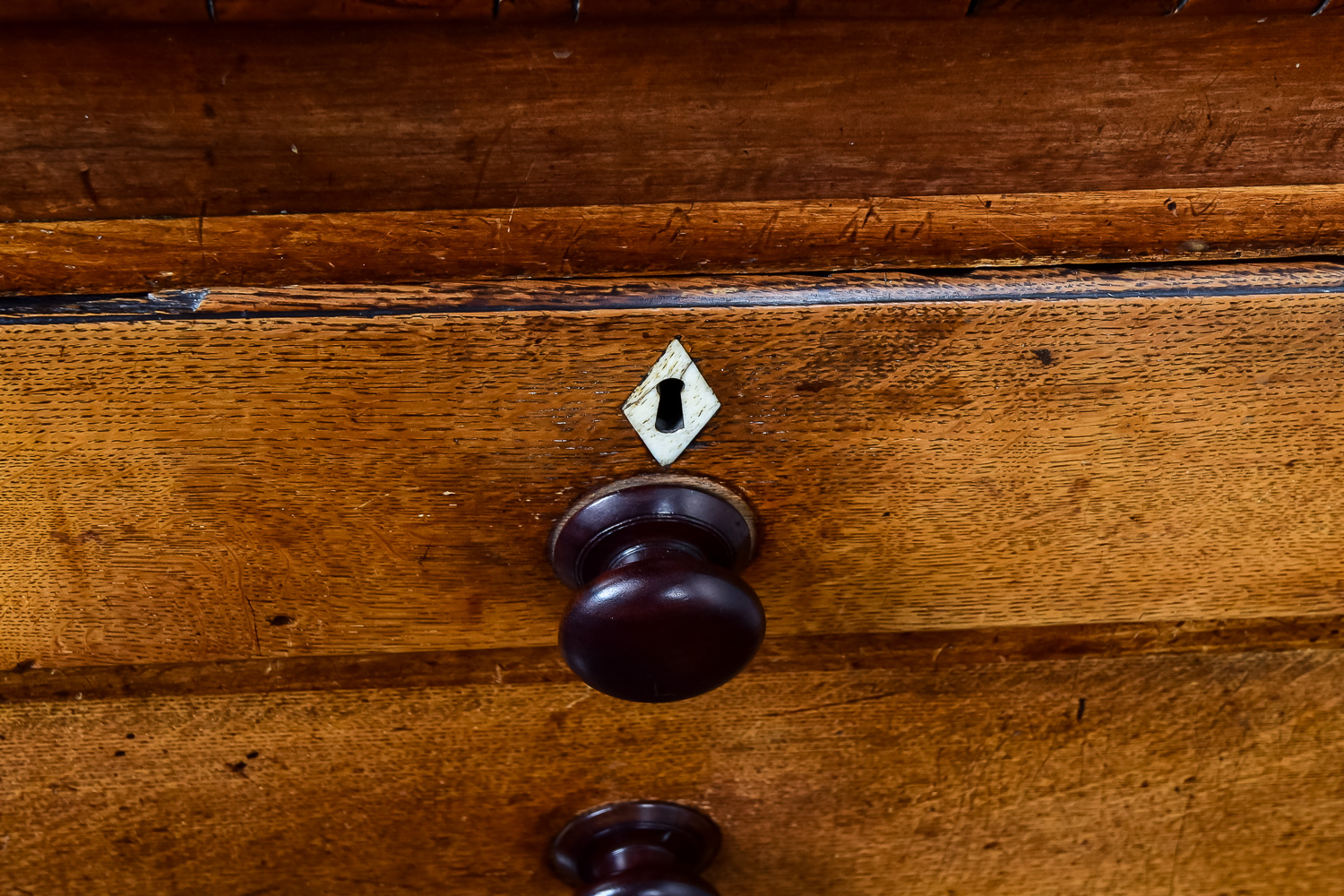 Antique Walnut Hutch with Ivory Keyhole Inlays