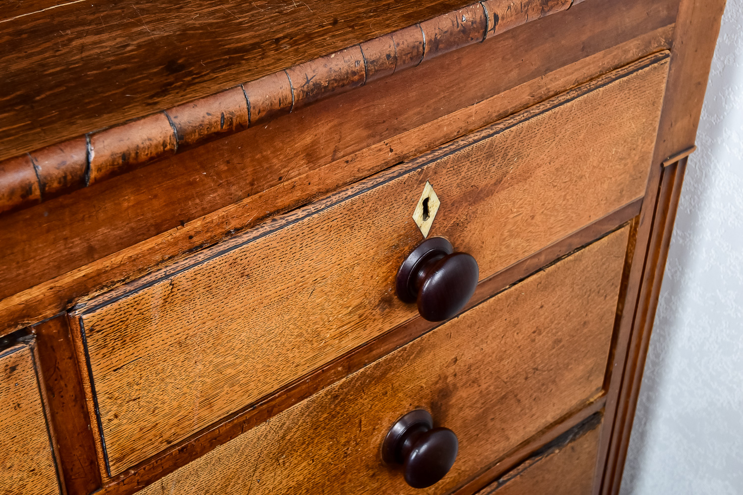 Antique Walnut Hutch with Ivory Keyhole Inlays