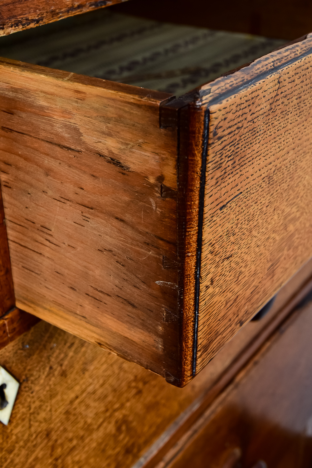 Antique Walnut Hutch with Ivory Keyhole Inlays