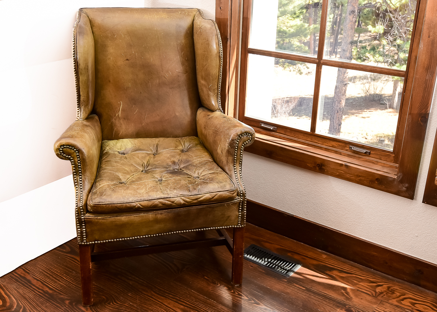 Leather Chippendale Style Wing Chair, Circa 1850
