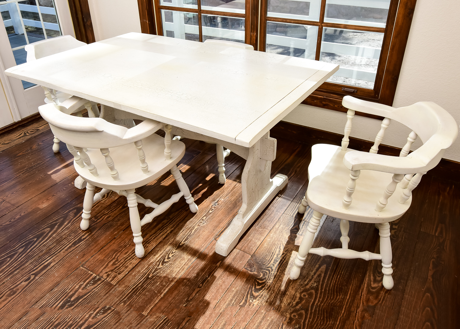 Trestle Dining Table and Captain's Chairs