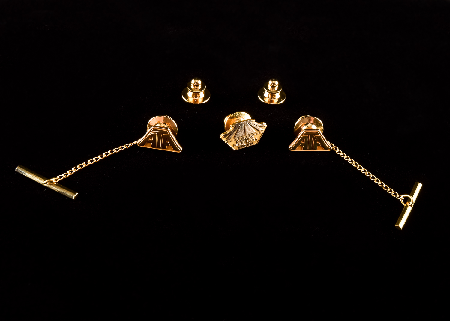 Set of Gold Cuff Links and Tie Tacks