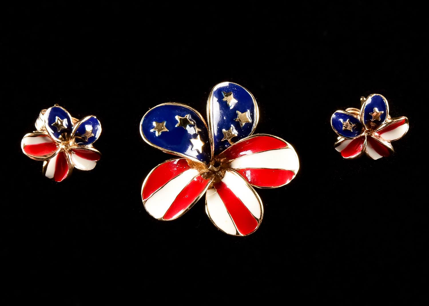 Patriotic Gold Flower Pendant and Earring Set