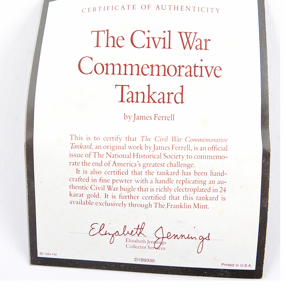 Franklin Mint Pewter and 24k Gold Plate Commemorative Civil War Tankard