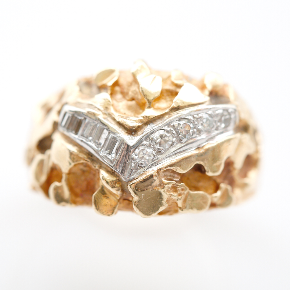 14K Gold Nugget Diamond Ring