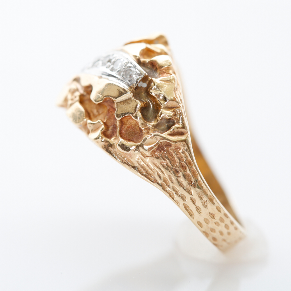 14K Gold Nugget Diamond Ring