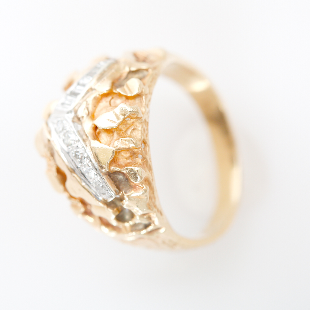 14K Gold Nugget Diamond Ring