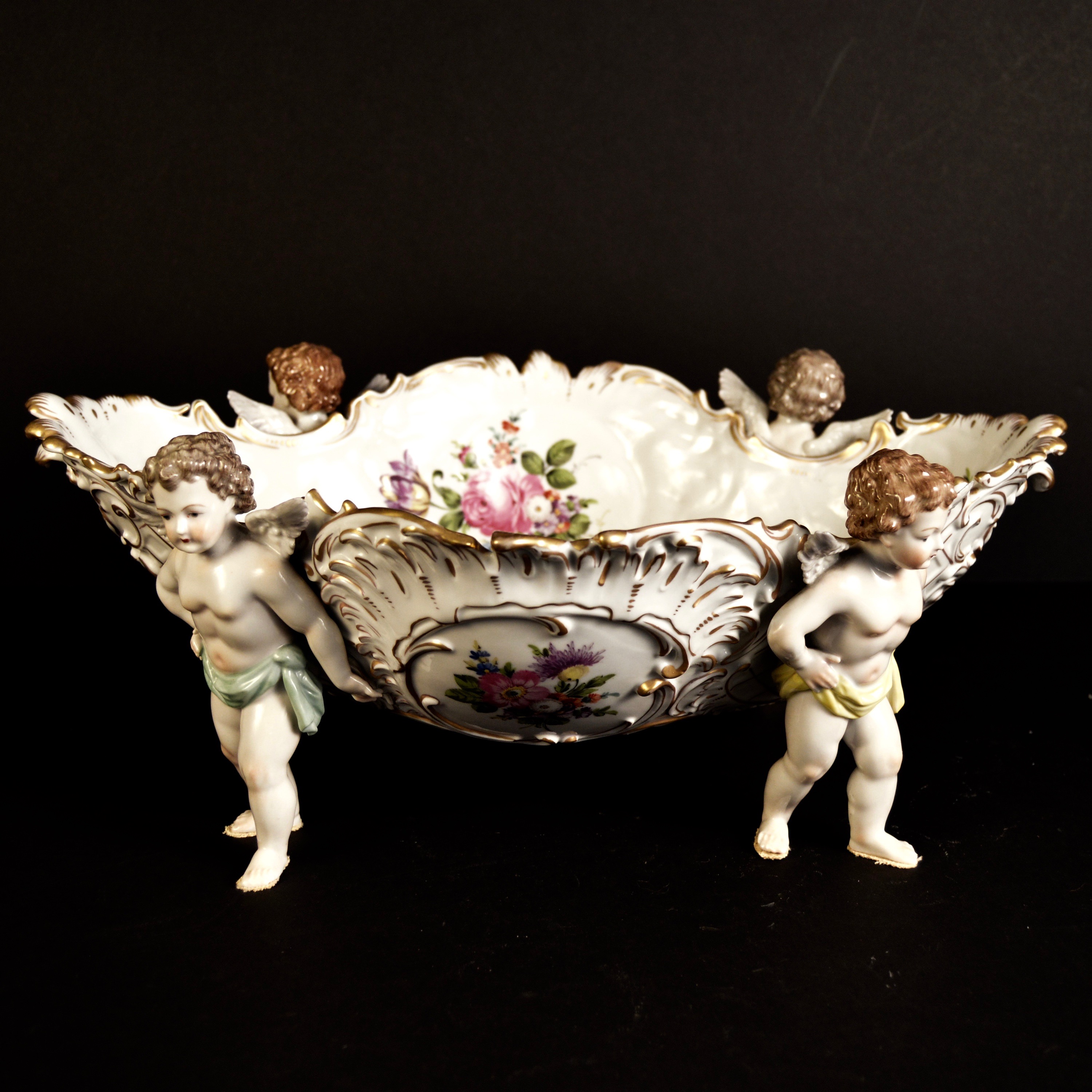 Large Rococo Revival Dresden Hand Painted Porcelain Bowl