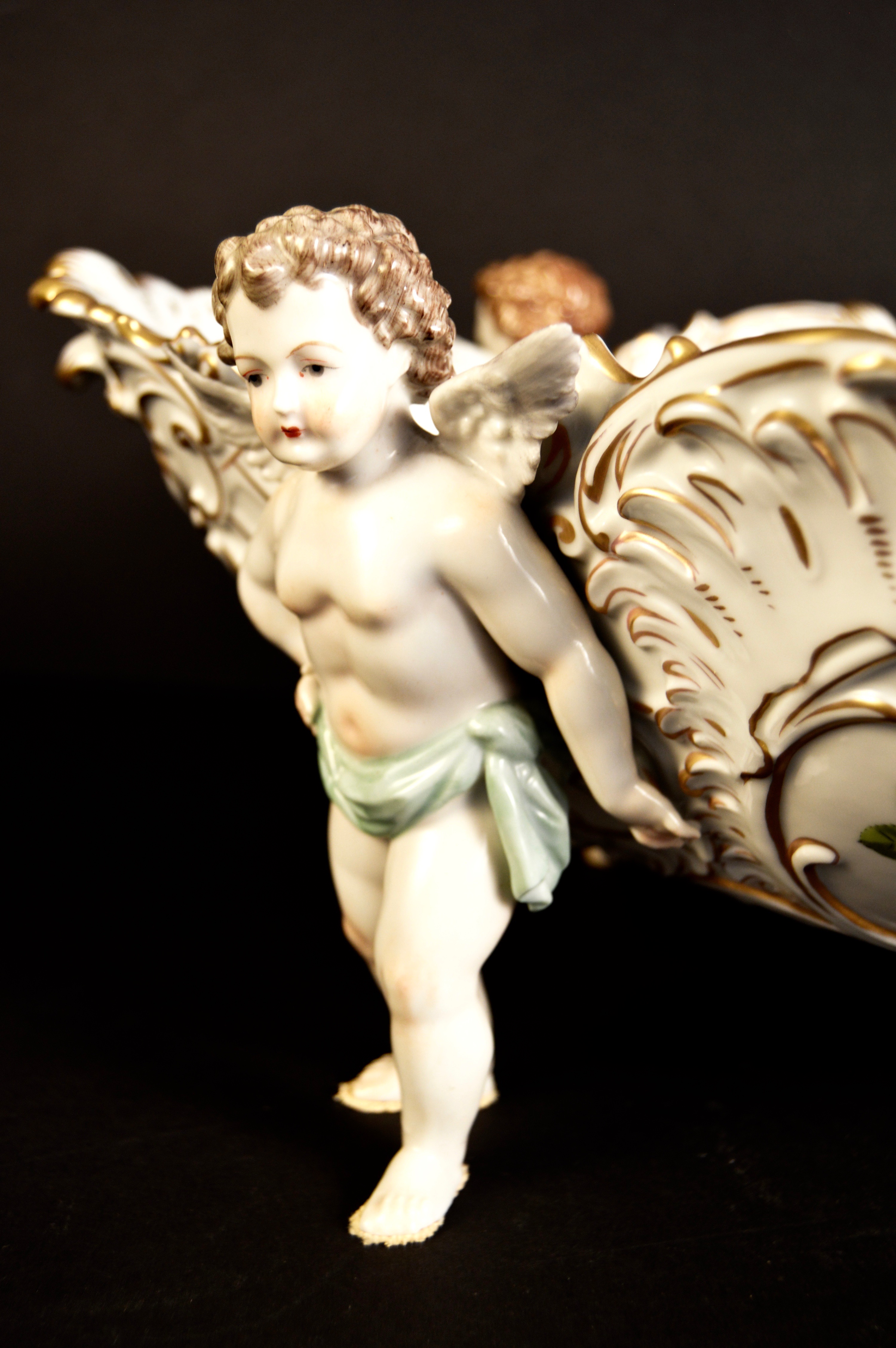 Large Rococo Revival Dresden Hand Painted Porcelain Bowl