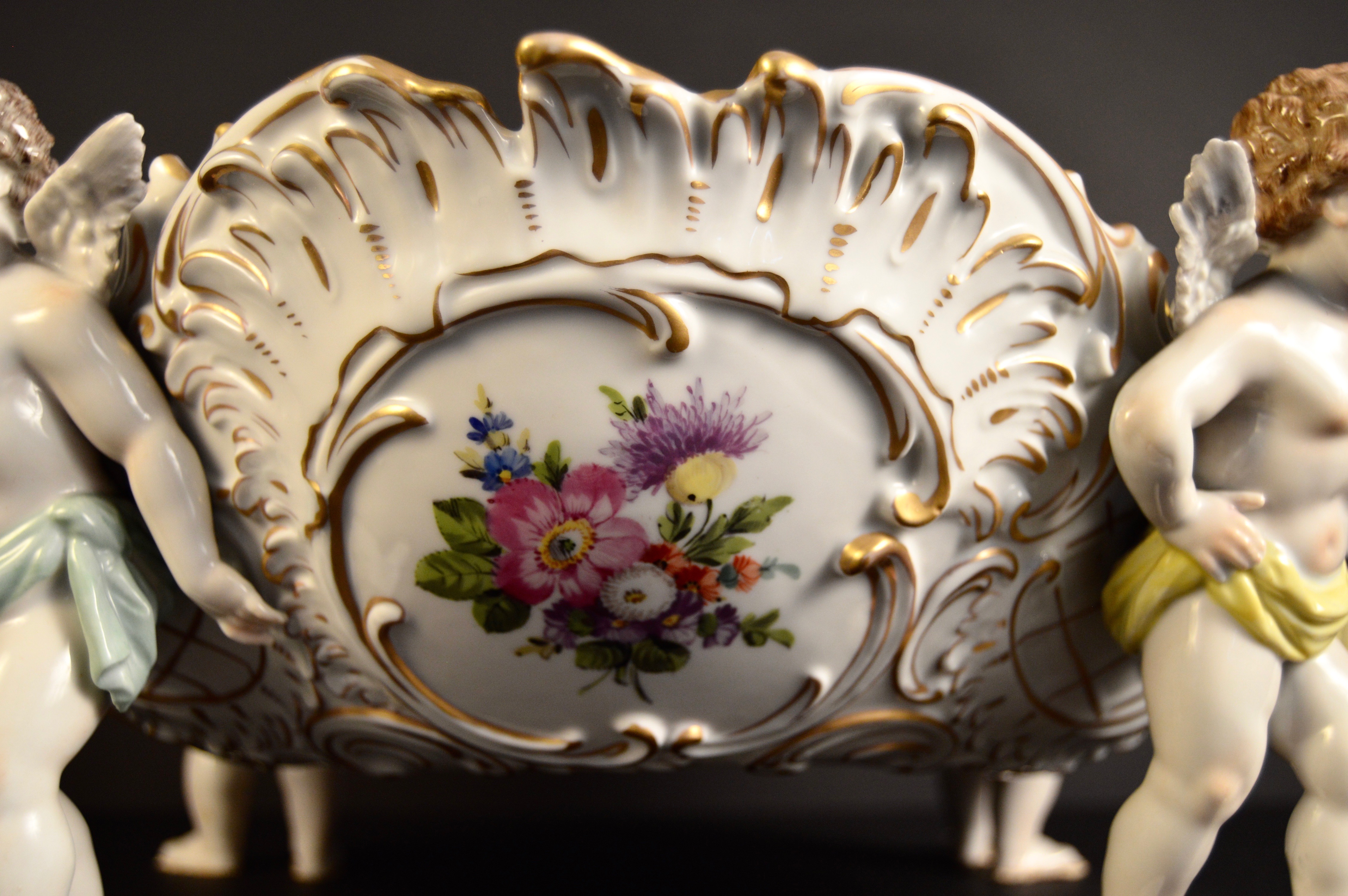 Large Rococo Revival Dresden Hand Painted Porcelain Bowl