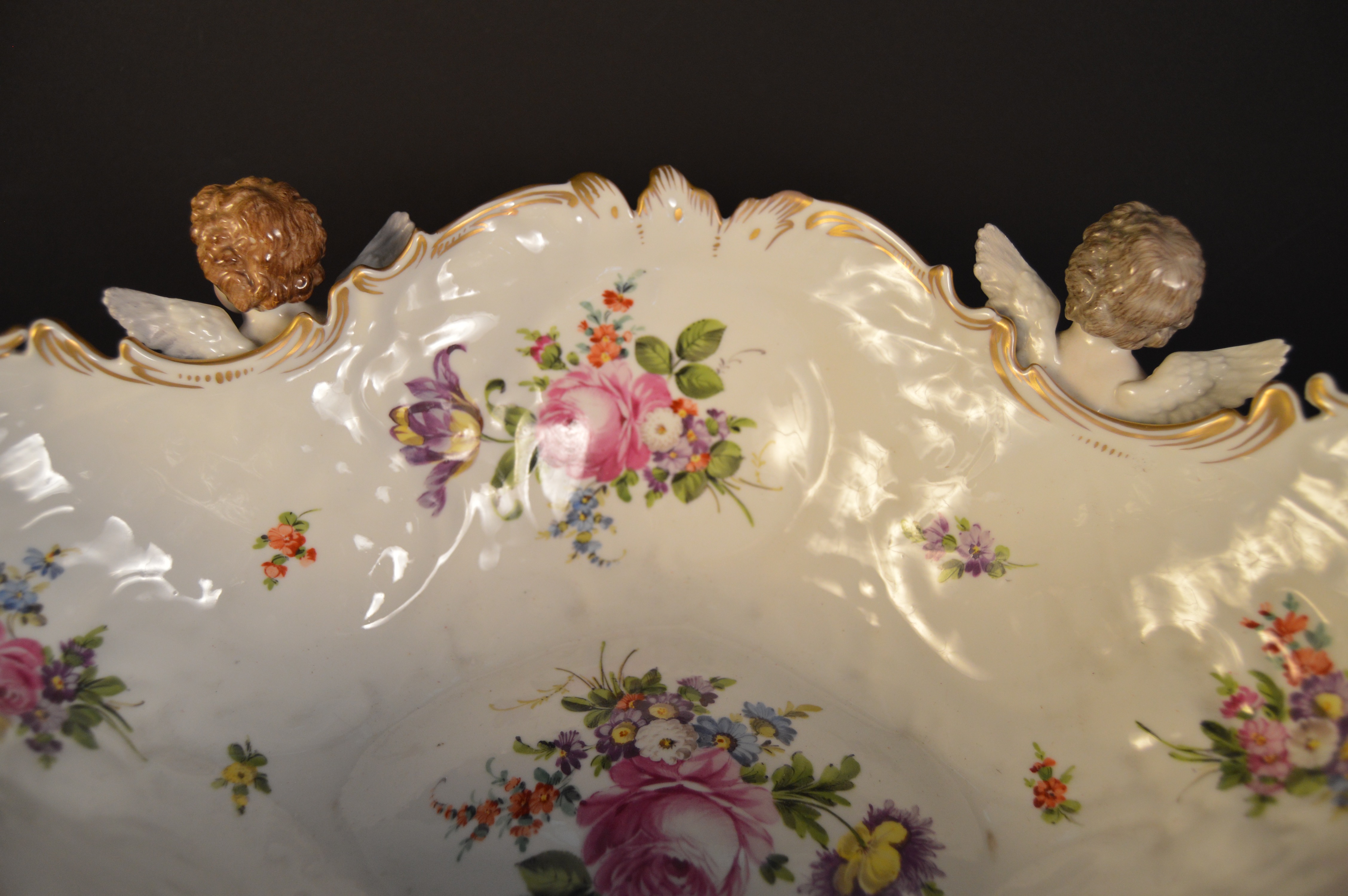 Large Rococo Revival Dresden Hand Painted Porcelain Bowl