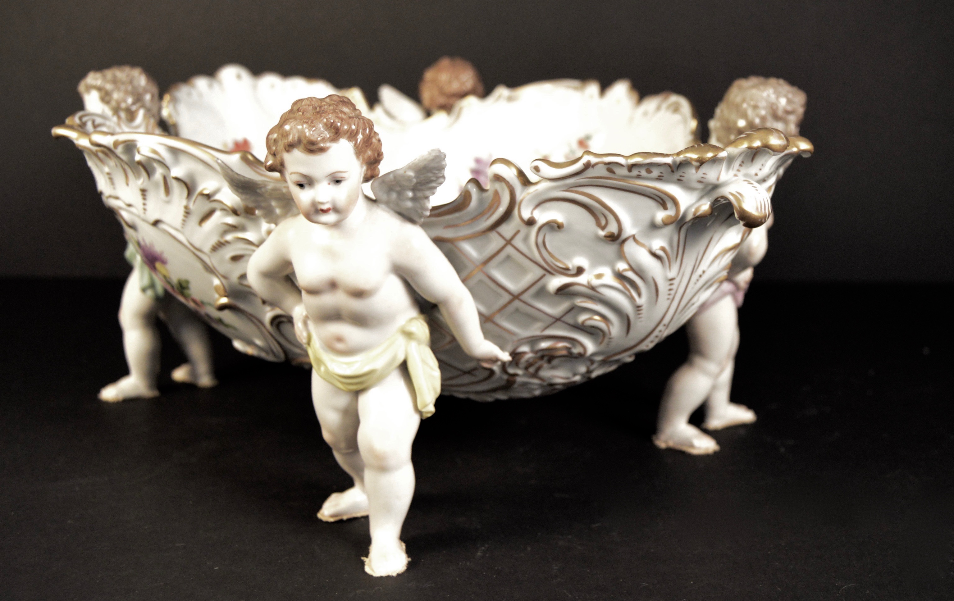 Large Rococo Revival Dresden Hand Painted Porcelain Bowl