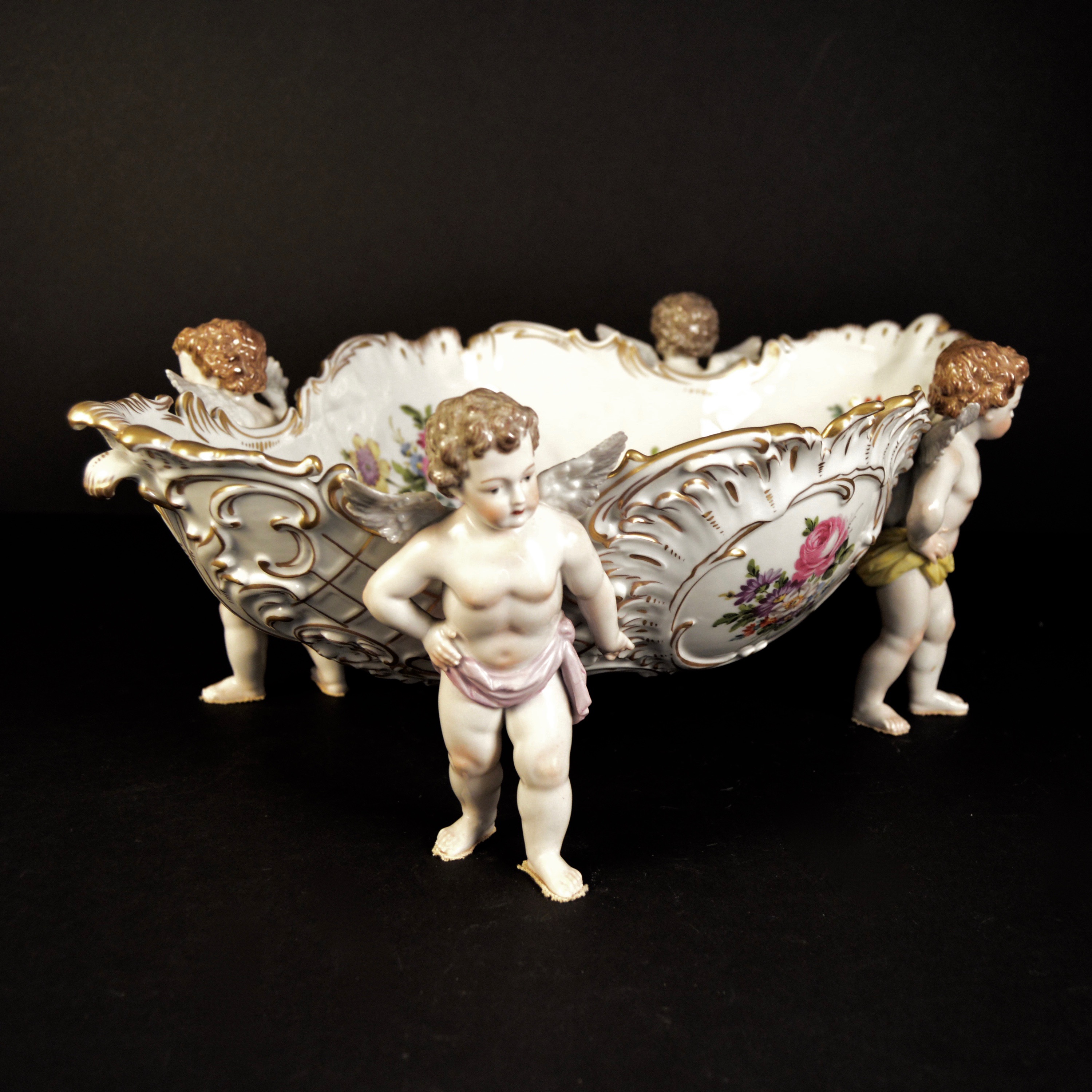 Large Rococo Revival Dresden Hand Painted Porcelain Bowl