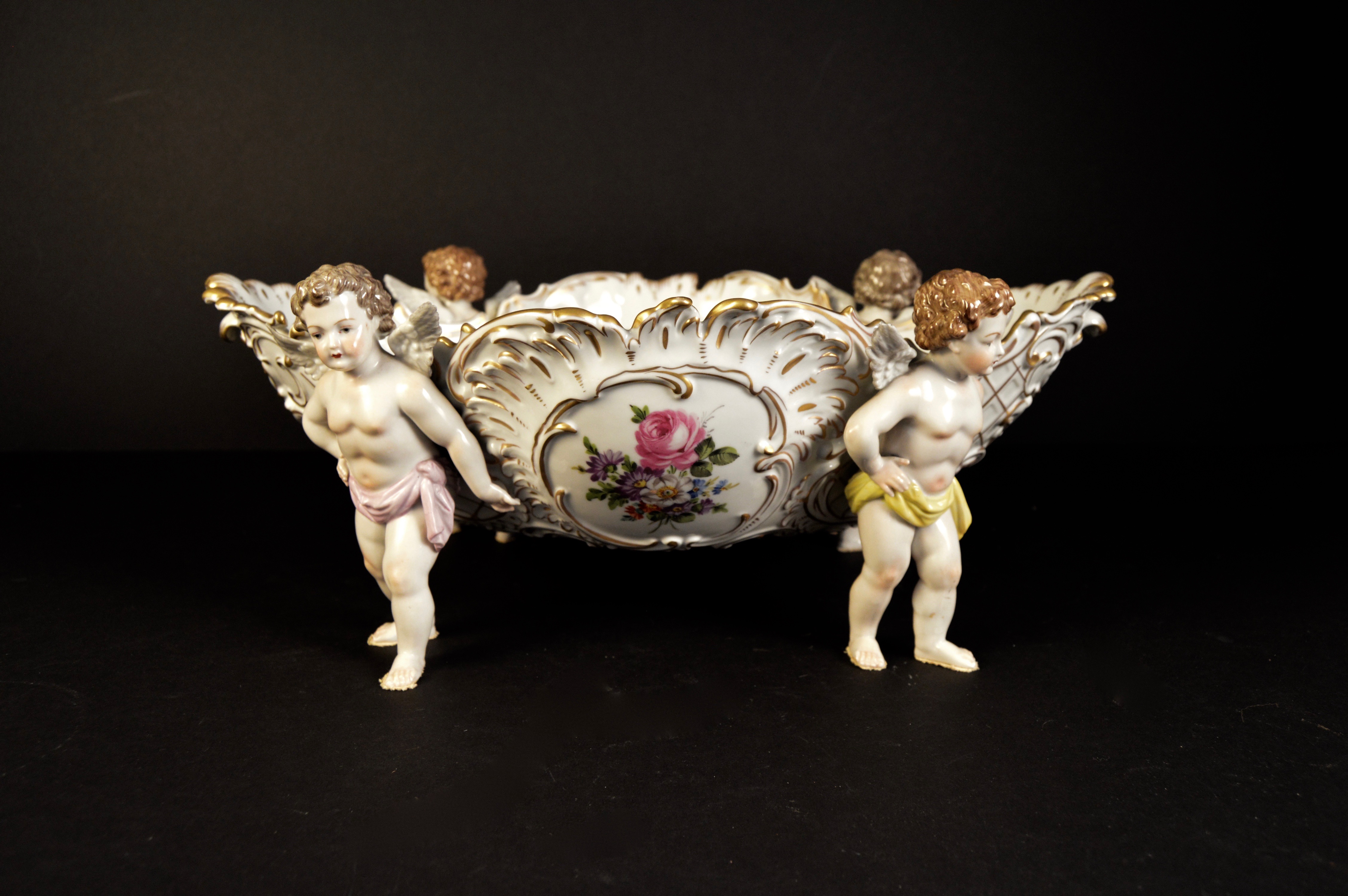 Large Rococo Revival Dresden Hand Painted Porcelain Bowl