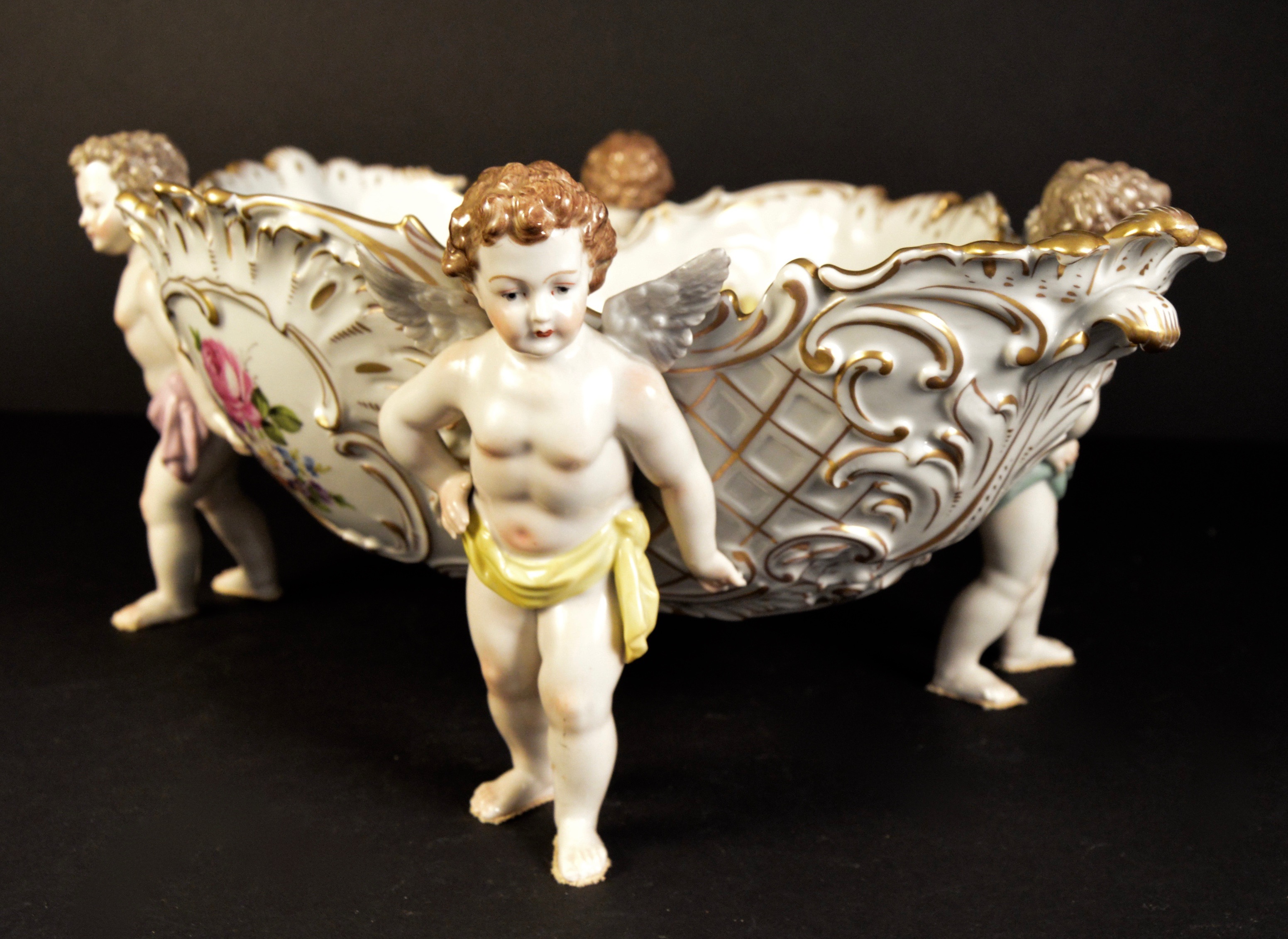 Large Rococo Revival Dresden Hand Painted Porcelain Bowl