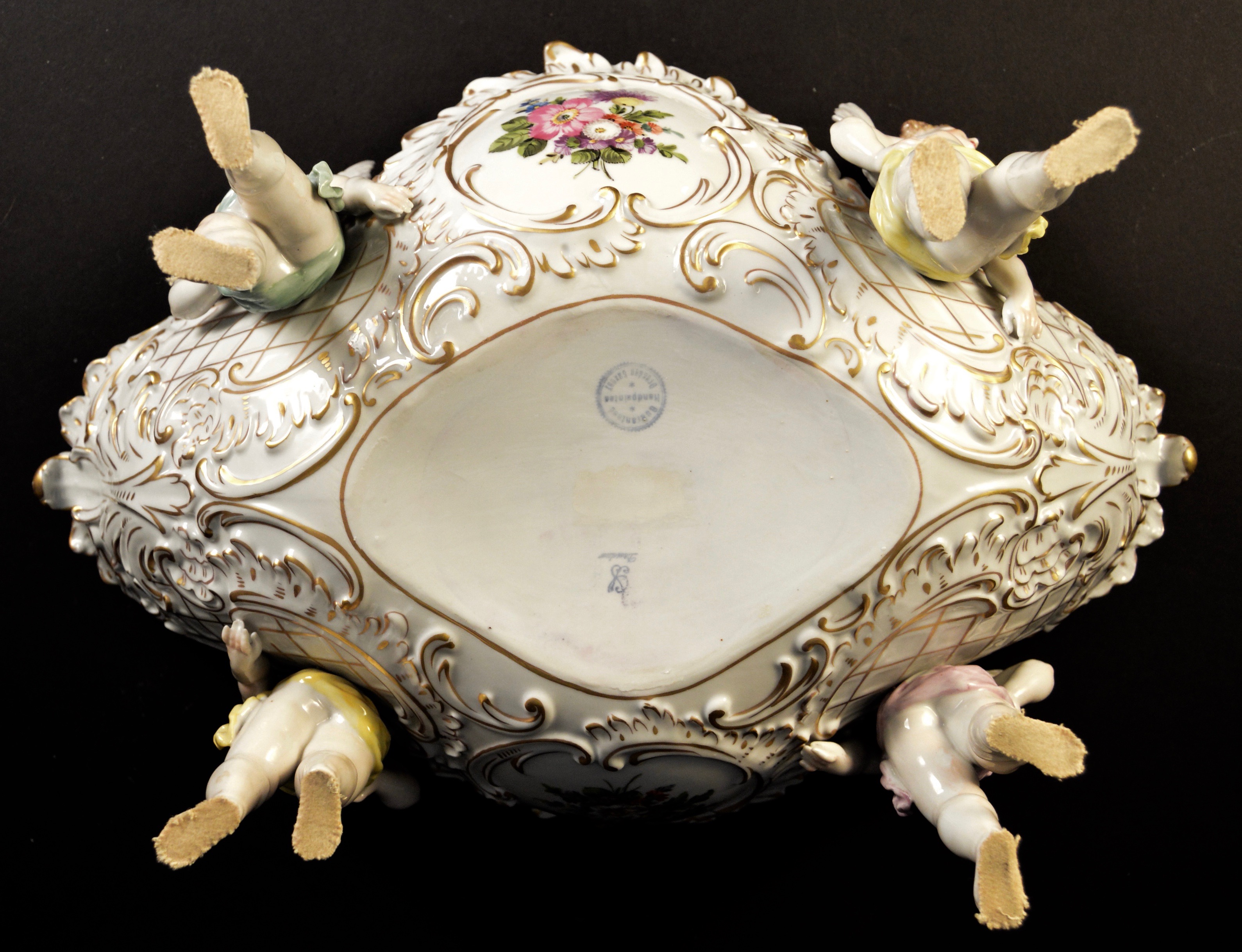 Large Rococo Revival Dresden Hand Painted Porcelain Bowl