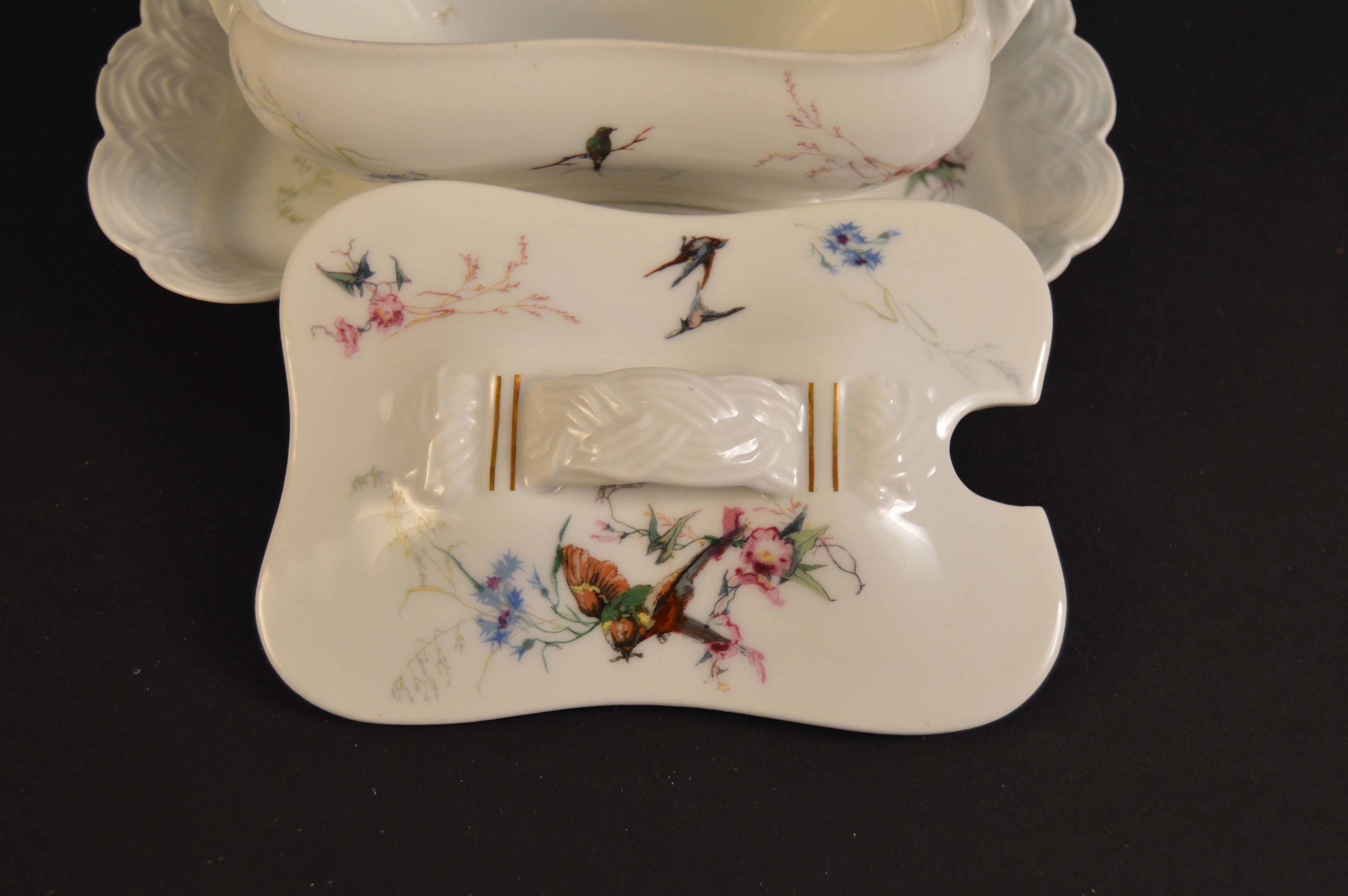 Haviland Limoges "Meadow Visitors"  Porcelain Gravy Tureen and Covered Dishes