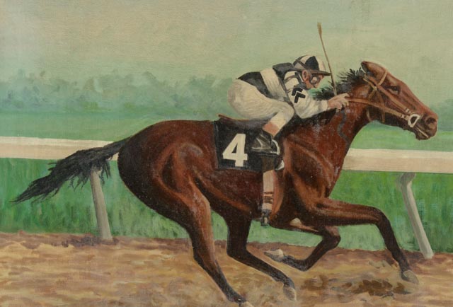 1975 Foolish Pleasre Horse Racing Framed Oil Painting