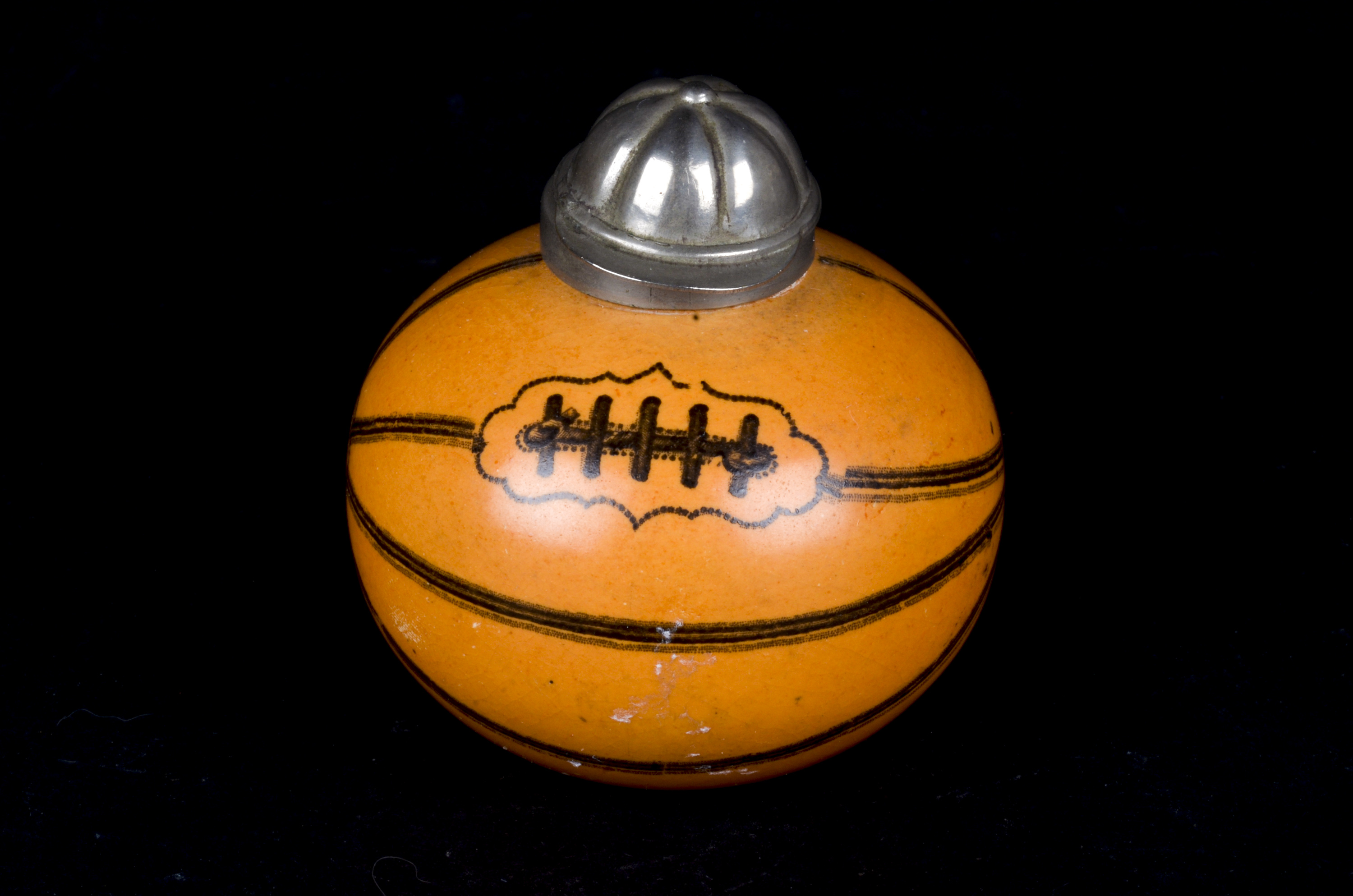 Vintage Rugby Ball Inkwell Topped with a Metal Rugby Cap