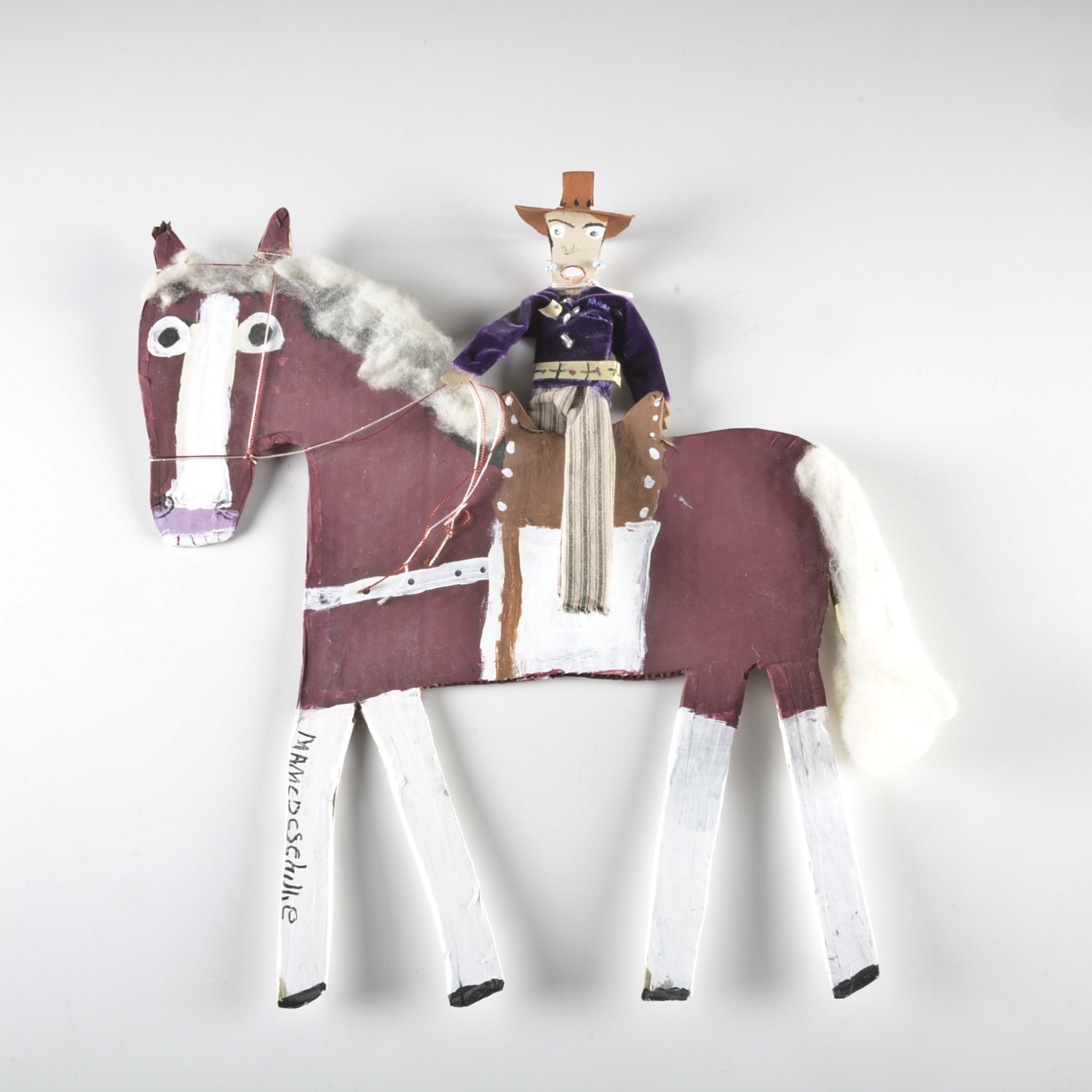 Mamie Deschillie Original Native American Folk Art "Horse with Rider"