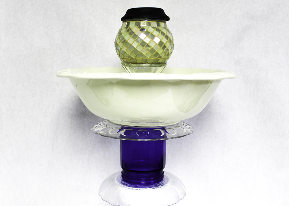 Artisan-Made Colorful Glass Bird Bath with Solar Light