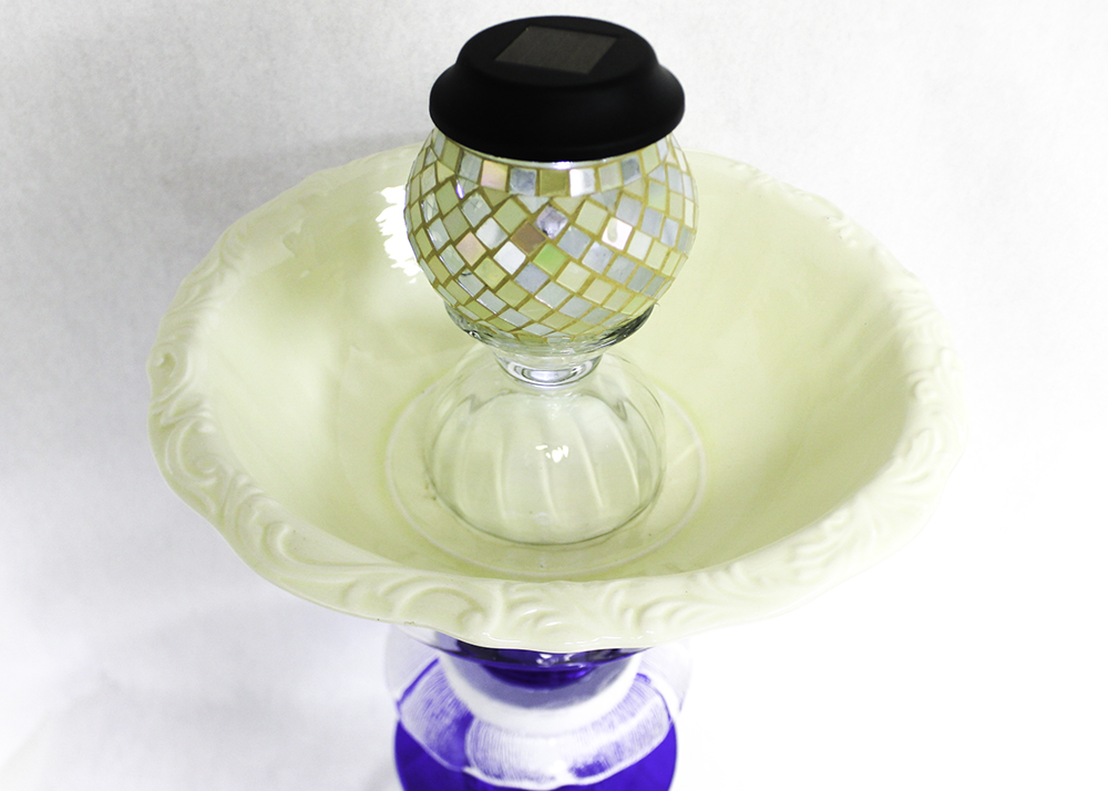 Artisan-Made Colorful Glass Bird Bath with Solar Light