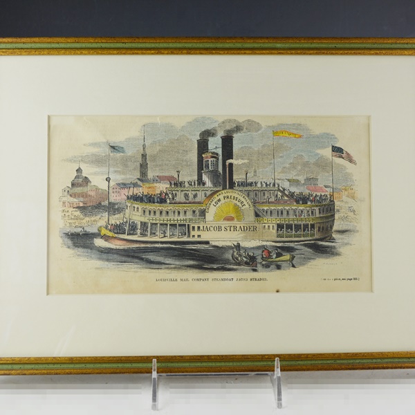Louisville Mail Company Steamboat Jacob Strader Hand-Colored Printed Illustration