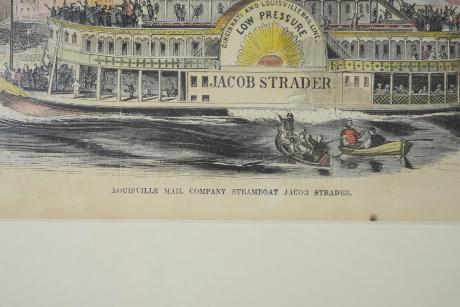 Louisville Mail Company Steamboat Jacob Strader Hand-Colored Printed Illustration