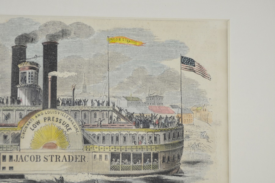 Louisville Mail Company Steamboat Jacob Strader Hand-Colored Printed Illustration