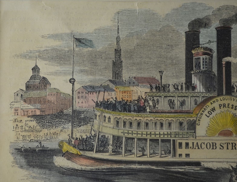 Louisville Mail Company Steamboat Jacob Strader Hand-Colored Printed Illustration