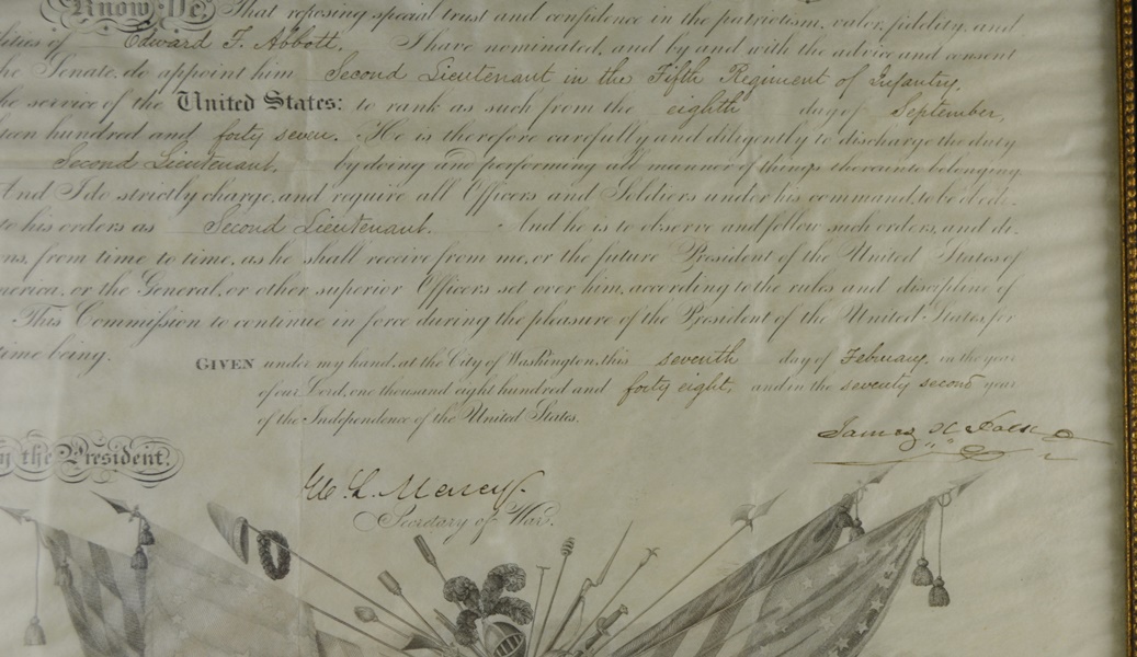 1848 Original Signed President Polk Letter of Appointment For Edward F. Abbott